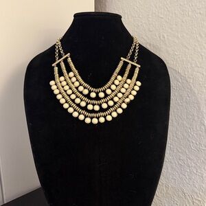 Lucky Brand Boho Layered Necklace goldtone cream faux gemstone.